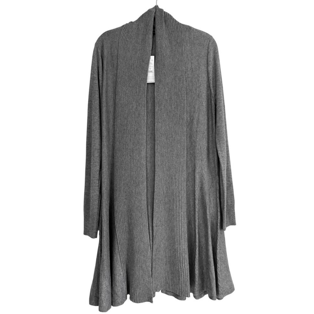 White House Black Market Long Cardigan Sweater Duster Cable Knit Gray Basics
